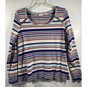Anthropologie Postage Stamp Striped Long Sleeve Top Red White Blue Gray Sz Lrg